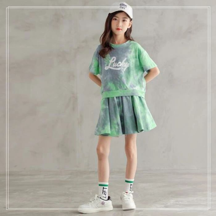 子供服 セットアップ 学生 女の子 半袖Tシャツ スカート 子ども服 上下セット キッ...