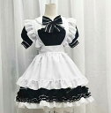 レディース メイド コスプレ衣装 半袖 ショート丈 ワンピース メイド服 大人 女装 仮装 変装 ハロウィン 衣装 エプロン ウェイトレス 裾フリル ストライプ リボン 黒+白 悪魔 lolita ロリータ メイド服 COSPLAY 萌え萌え S M L XL 2XL