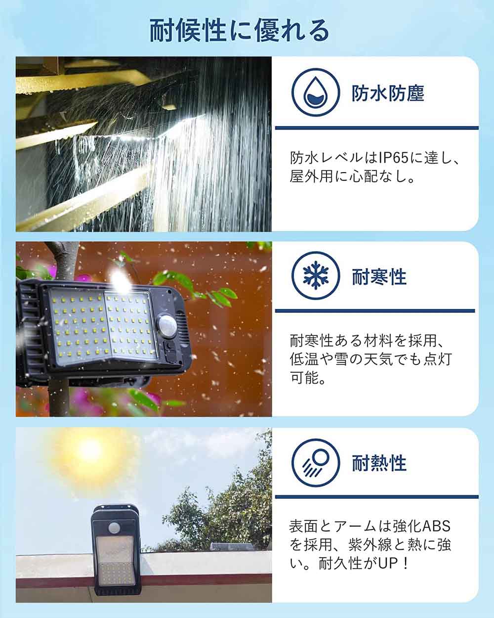 ソーラーライト クリップ式 屋外 防水 センサーライト3000mAh大容量電池 高輝度 人感 LED 自動点灯/消灯 ガーデンライト ガーデン/壁掛け/庭先/表玄関/駐車場/停電時適用 防災ライト 地震 津波 台風 防災対応 人感センサー code-shop-10003041 ソウゴウバンジヤ サンプル画像3