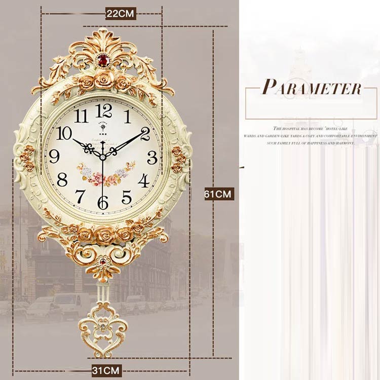 ウォールクロック 振り子 掛け時計 壁掛け時計 リビング 壁掛け時計 振子時計 エレガント 丸 音がしない 壁掛け ローズ ゴールド 北欧 韓国 ロココ 寝室 インテリア 雑貨 掛時計 壁掛 ギフト 贈り物 モダン 新築祝い [2]