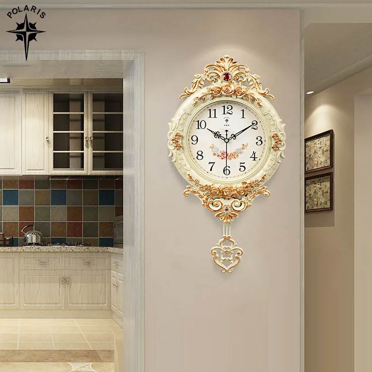 ウォールクロック 振り子 掛け時計 壁掛け時計 リビング 壁掛け時計 振子時計 エレガント 丸 音がしない 壁掛け ローズ ゴールド 北欧 韓国 ロココ 寝室 インテリア 雑貨 掛時計 壁掛 ギフト 贈り物 モダン 新築祝い [3]