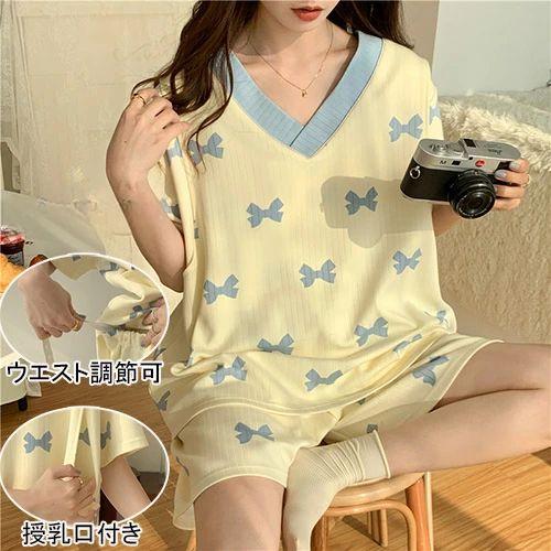 マタニティパジャマ 半袖 マタニティ ルームウエア 上下セット 短パン パンツ パジャマ かわいい 入院着 春 夏 可愛い マタニティウエア 妊婦服 出産 産後...