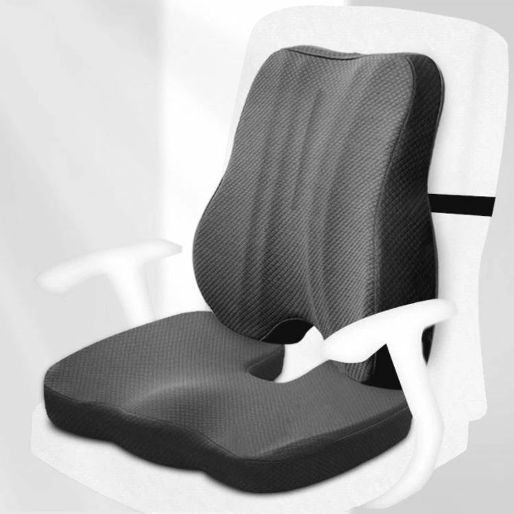 背もたれクッション+座布団2点セット 背当てクッション 低反発 オフィス 運転 骨盤クッション 厚め 疲れない くならない 美姿勢サポート 通気性 カークッション 車用 超軽量 椅子用 [2]