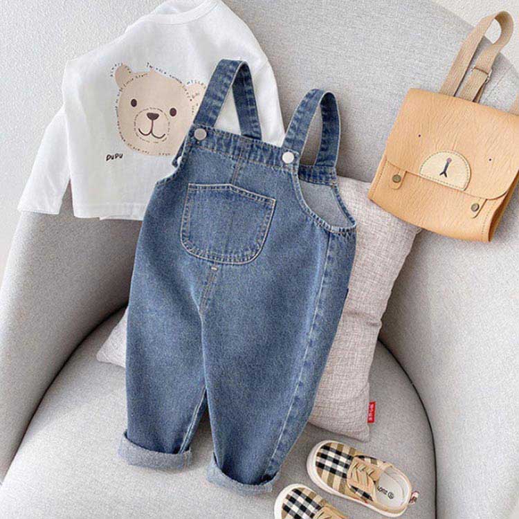 オーバーオール キッズ 女の子 男の子 ベビー ボトムス デニムオーバーオール 子供服 シンプル レイヤード 赤ちゃん コットン 綿 春 秋 冬 ポケット サロペット パンツ 80cm 90cm 100cm 110cm 2