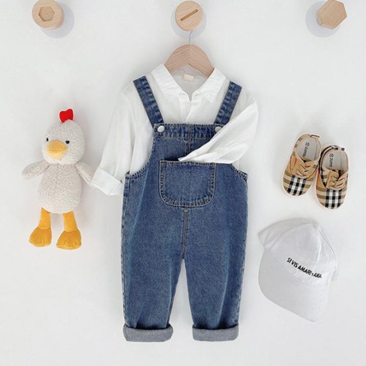 オーバーオール キッズ 女の子 男の子 ベビー ボトムス デニムオーバーオール 子供服 シンプル レイヤード 赤ちゃん コットン 綿 春 秋 冬 ポケット サロペット パンツ 80cm 90cm 100cm 110cm 3