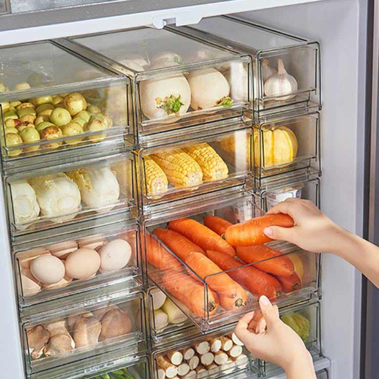 冷蔵庫収納ケース 冷凍室 冷蔵庫トレー 引き出し式 収納ボックス 透明 ストック 収...