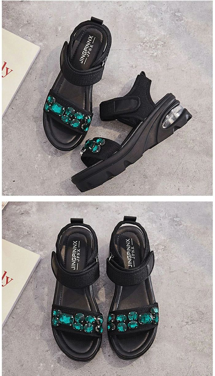 スポーツサンダル 厚底 レディース 厚底6cm コンフォートサンダル ビジュー付き ベ...