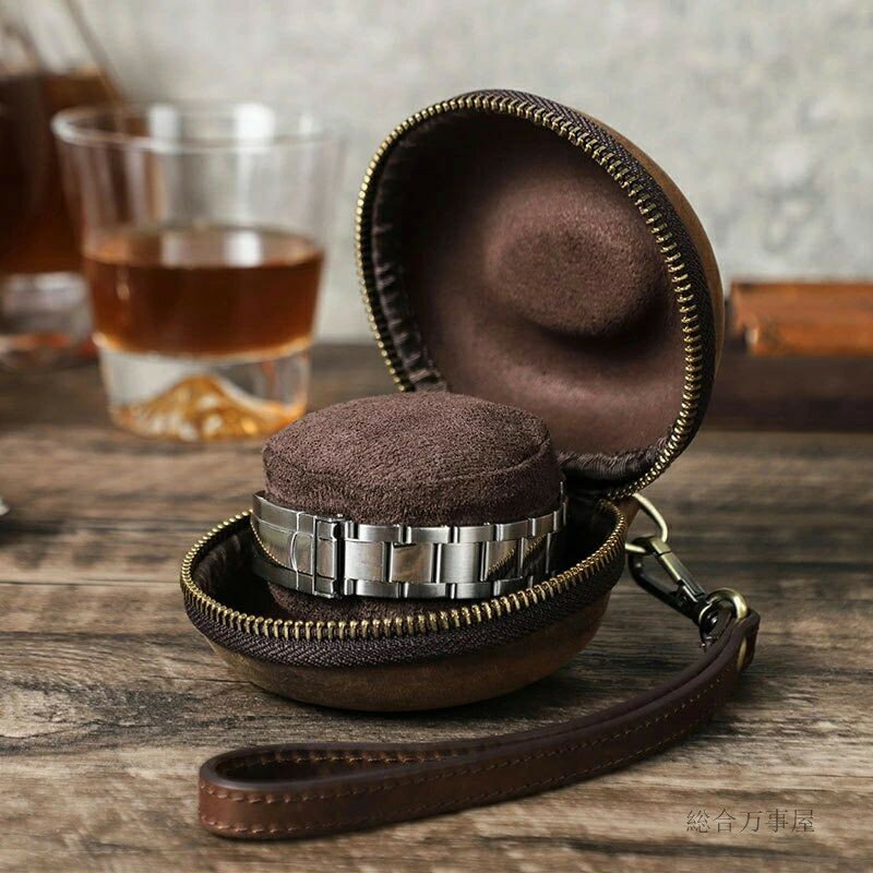 時計ケース 腕時計 携帯収納ケース 1本収納 ドーナツ型で革バンド ウレタンバンド 牛革 出張 旅行 便利 持ち運びやカバンの中でも安全に時計を保護 高級ウォッチボックス レザーケース 高級時計