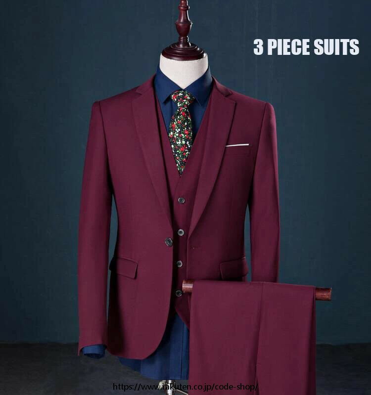 スリーピース ビジネス メンズスーツ 一つボタン スリムスーツ タキシード 細身 パンツスーツ 卒業式 入学式 フォーマル 通勤就活入社 オフィス 結婚式 二次会 大きいサイズ 長袖 3点セット 無地5color