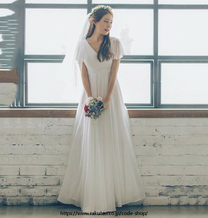 ウエディングドレス シンプル 白 パーティードレス ロングレディース 結婚式 ワンピース Vネック 演奏会ドレス 発表会 二次会 イブニングドレス 大きいサイズ 衣装 袖付きワンピース 着痩せ ファスナー ライダル 前撮り