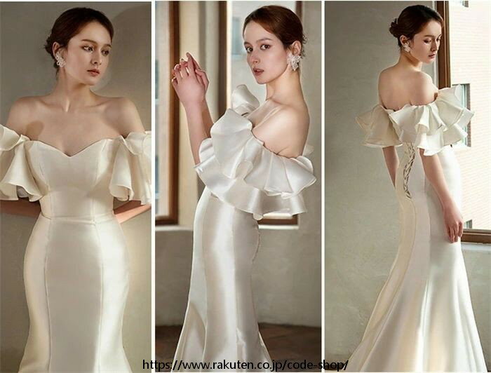 花嫁 ドレス ウエディングドレス フェミニン マーメード エンパイア 二次会 前撮り 結婚式 ワンピース パーティードレス ロングドレス レディース エレガント 優雅 フォーマル お呼ばれ 披露宴 ピアノ演奏会 発表会 大きいサイズ 上品 トレーンタイプ 編み上げ 撮影 海外挙式 2