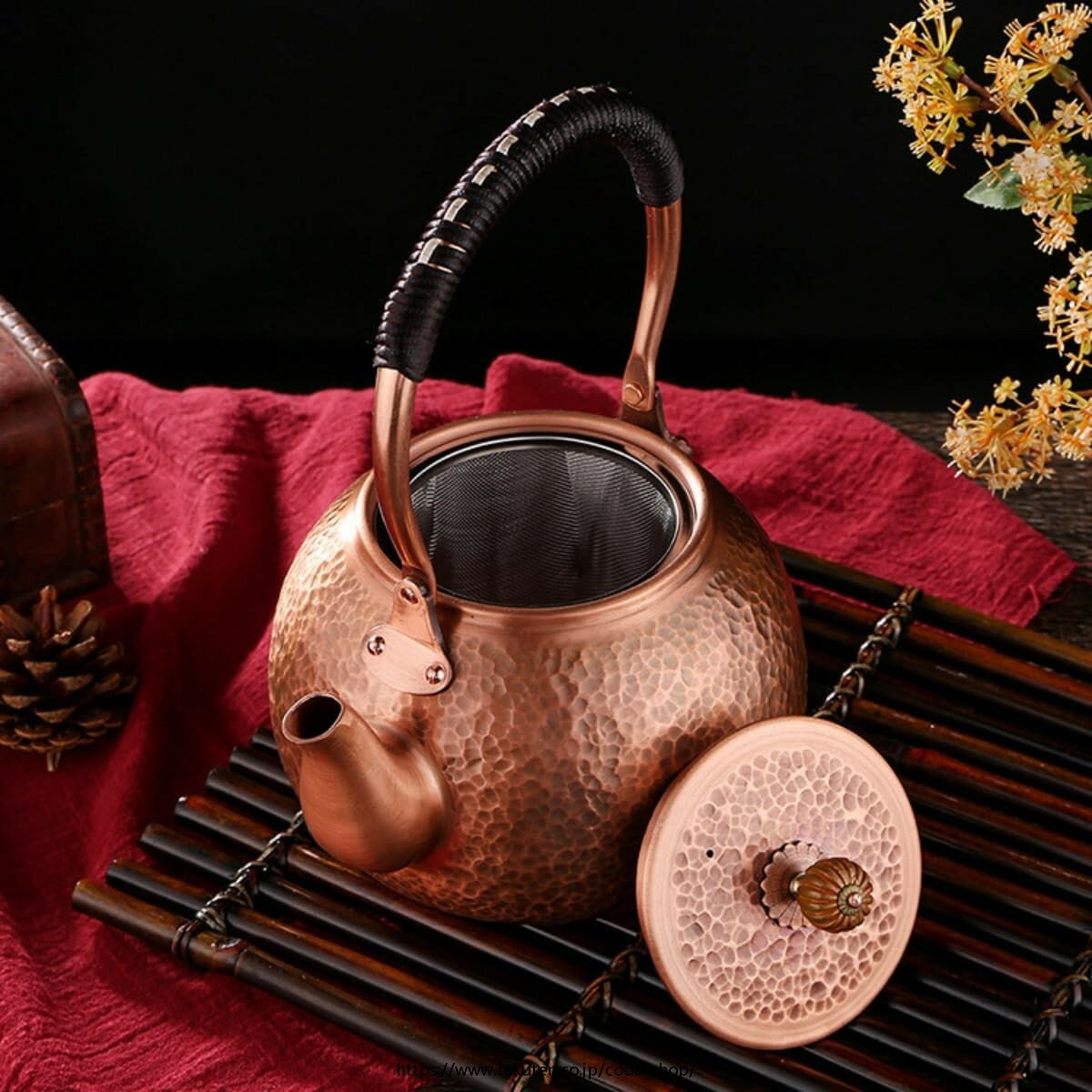 樂天商城 - 純銅製ケトル ハンドメイド銅製ティーポット 家庭用銅製ティーセット 紫 ティーポット ヴィンテージトート (紫銅のケトル・ポット)