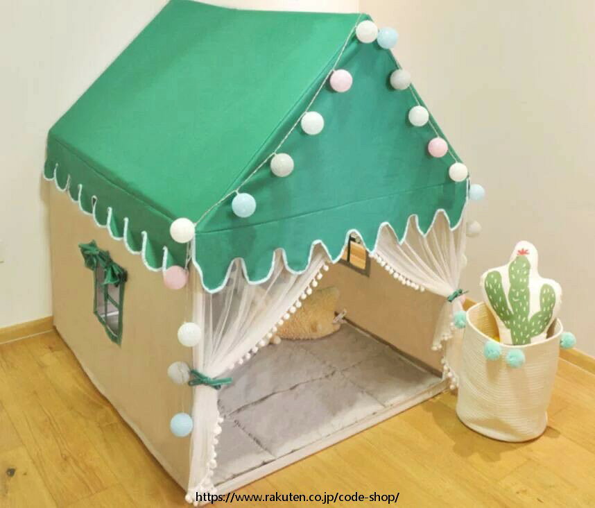 ソウゴウバンジヤの人気新作 子供用ベッド キッズテント 睡眠テント かわいい 子供プレゼント 子供テント キッズハウス 子供部屋 プレゼントテント プレイハウス ゲームハウス プレイテント おもちゃ 秘密基地 遊び場 室内テント 誕生日プレゼント お祝い 2色 グリーン｜アングル3