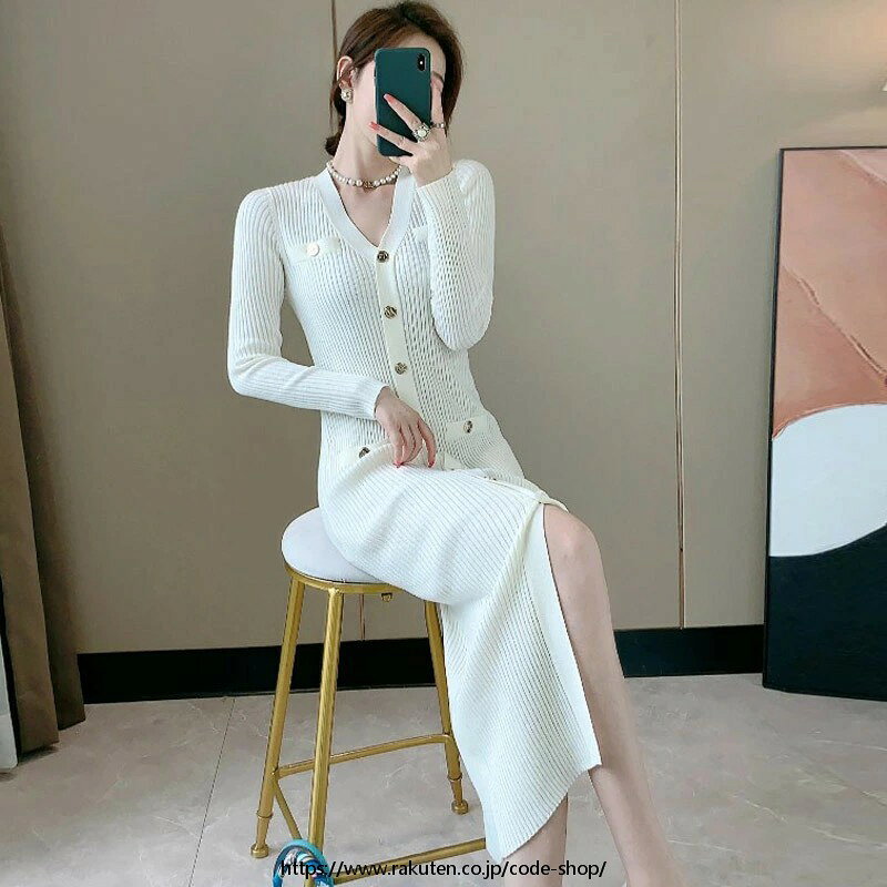 ソウゴウバンジヤのニットワンピース フェミニン レディース マキシ丈ワンピース お呼ばれ 結婚式 二次会 おしゃれ 袖付き きれいめ 30代 20代 40代 春 秋 冬 ロング丈 シンプル お洒落 タイトワンピース 人気新作 3color 長袖 ワンピース オシャレ 体型カバー 着痩せ 旅行｜アングル2