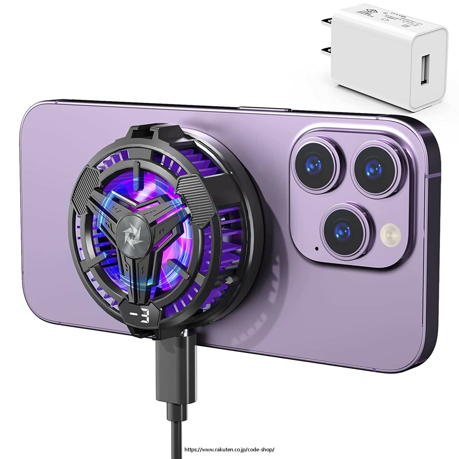 スマホ 冷却ファン 専用アダプター付き iPhoneクーラー ペルチェ素子 温度表示LED 消灯可 磁気式/クリ..