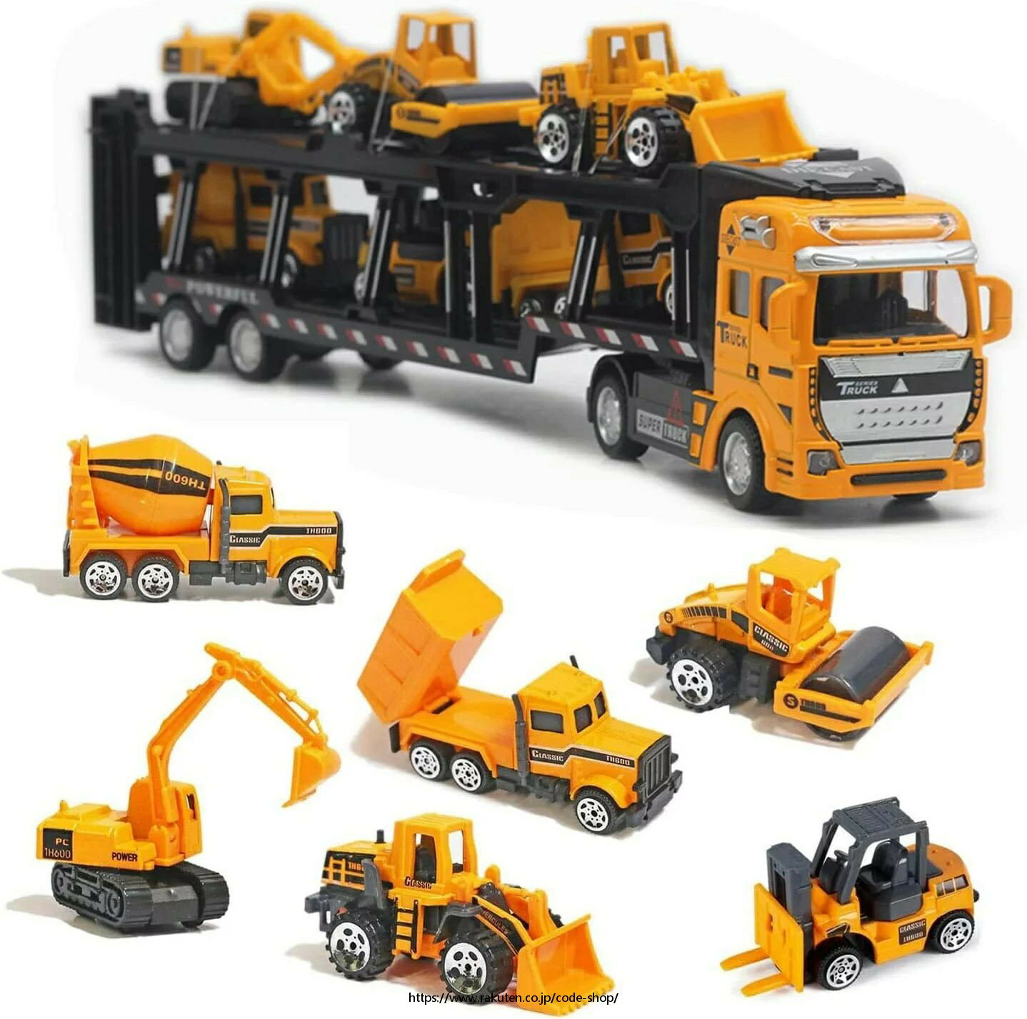 建設車両 6台ミニカーセット1台収納車 車おもちゃ 建設車両セット はたらく車 工事カー 作業車両 室内遊び 知育玩具 大工 誕生日 プレゼント 贈り物 クリス...