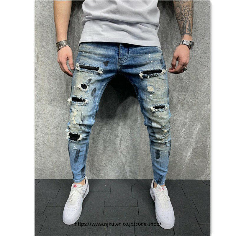 樂天商城 - ダメージジーンズ メンズ 大きいサイズ スキニー ストレッチデニム ダメージパンツ ストレッチパンツ ストレッチジーンズ ダメージ ジーンズ カジュアル 人気 かっこいい ジーパン gパン ジーンズ メンズ ストレッチ クラッシュデニム バレンタイン a