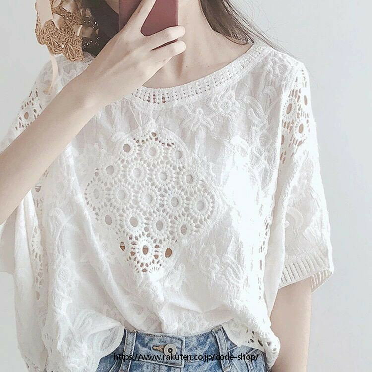 サマーニット ニット 春新作 レディース 透かし編み ニット uネック 半袖 トップス 透け感 紫外線 UV対..