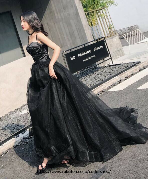 「華やか★春新作★Aラインドレス」ロングドレス 演奏会ドレス パーティードレス ウェディングドレス 結婚式 二次会 花嫁ドレス 宴会 卒入式 同窓会 2次会 イブニングドレス お呼ばれドレス ロング丈ワンピース 高級感 S/M/L/XL/2XL/ Vネック 肩出し バックレス ブラック