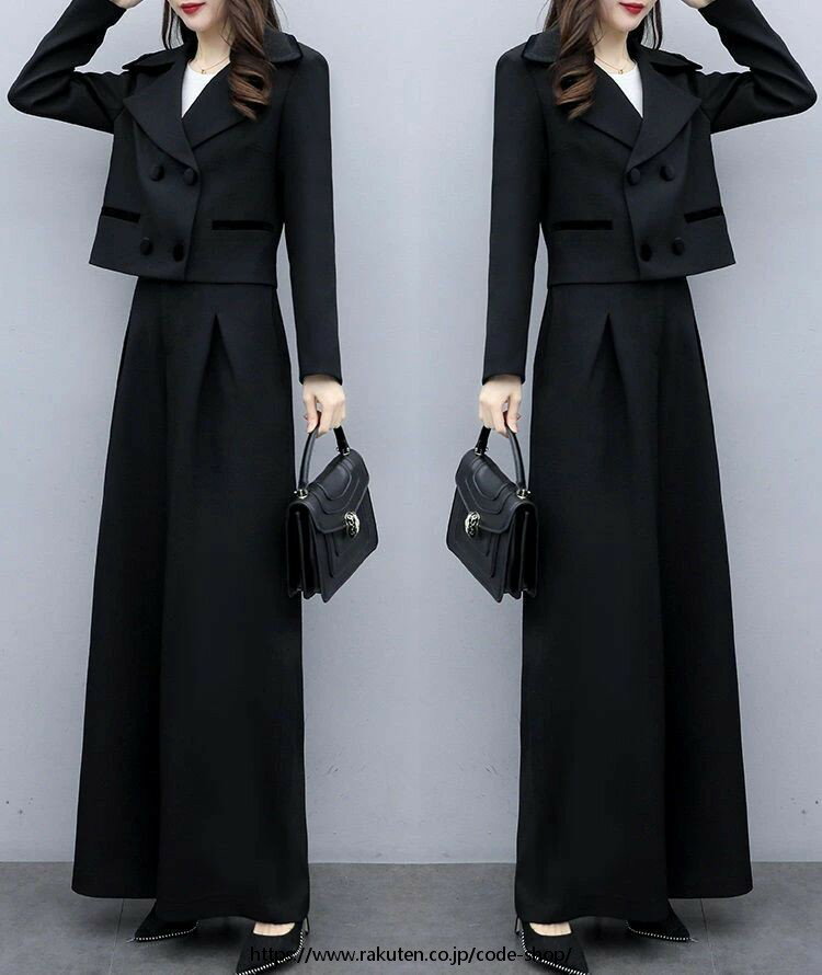おしゃれ セットアップ レディース 春秋 パンツスーツ ワイドパンツ ガチョウパンツ ゆったり 2点セット ママ 母親 OL オフィス 通勤 事務所 フォマール 卒業式 入学式 30代40代50代 大きいサイズ エレガント 着痩せ 上下セット 無地 ブラック 黒