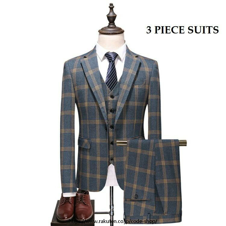 チェック柄 タキシード メンズスーツ 洗える 3ピーススーツ おしゃれ メンズ スーツ 結婚式 二次会 suit 細身 花婿 紳士用 フォマール キャリア ビジ...
