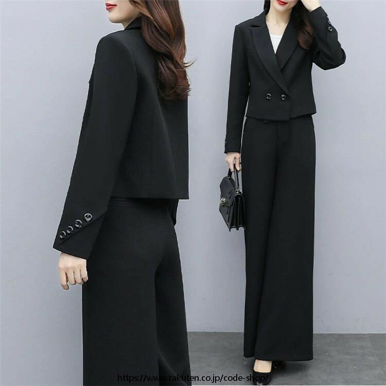 セットアップ きれいめ 春 パンツスーツ レディース 通勤 OLオフィス ワイドパンツ ガチョウパンツ 体型カバー 30代40代50代 ママ 母親 フォーマル 卒業式 入学式 カジュアル 着痩せ 長袖 春秋 おしゃれ 大きいサイズ 2点セット 無地 上品 ブラック 黒