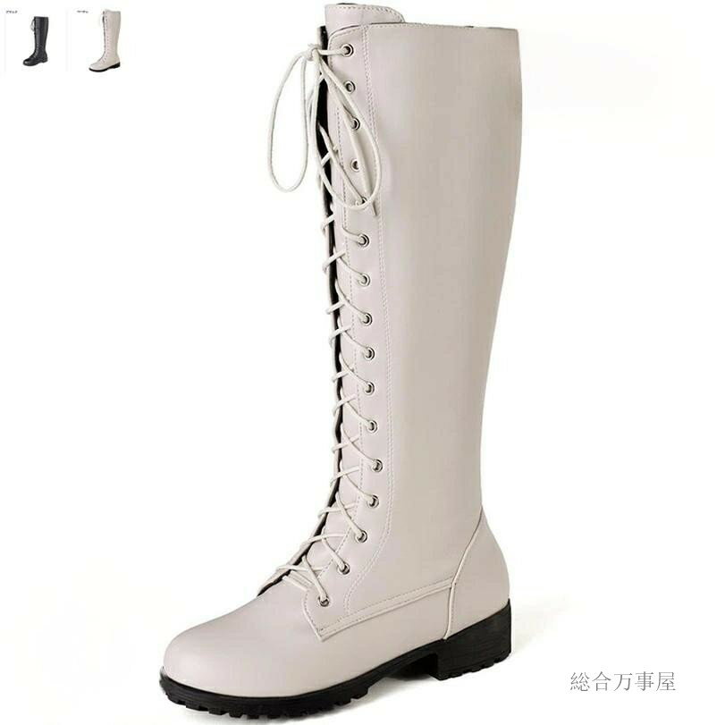 樂天商城 - レディース ファッション コスプレブーツ 編み上げ ロングブーツローヒール 編み上げブーツ ロング キッズ 白ブーツ コスプレ cosplay white boots women ハロウィン クリスマス イベンド