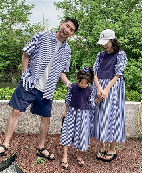 親子 ペアルック tシャツ ペア ワンピース シャツ 紺 夏服 親子コーデ 親子ペア シャツ 半袖 コーデ 夏 tシャツ 家族 お揃い tシャツ ブランド 大人 子供 お揃い 3 人 親子 おそろい プレゼント 男の子 可愛い 女の子 キッズ ママ パパ(4.0)