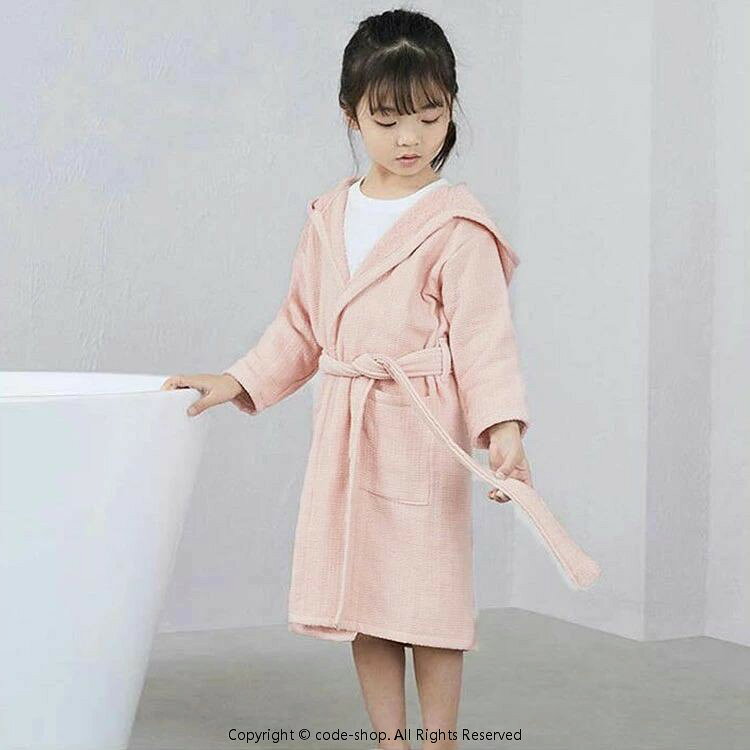 ソウゴウバンジヤのバスローブ バスタオル キッズ 男の子 女の子 ルームウェア フード付き ポンチョタオル 子供 タオル地 長袖 お風呂 プール 海 海水浴 無地 吸水 速乾 コットン100％ ナイトウェア 誕生日 プレゼント 贈り物 出産祝い｜アングル3