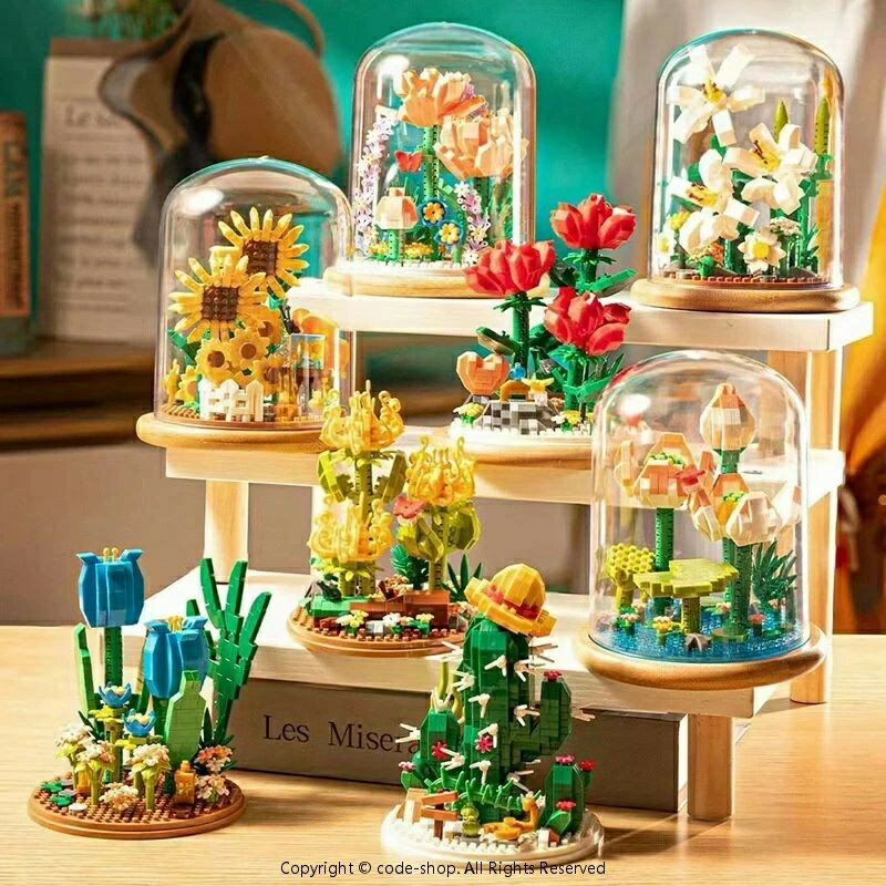 ブロック花 おもちゃ DIY ブロック 花束 クリエイター エキスパート フラワーブーケ盆栽　テーブルの置物です　 教材 置物を置く モデル 大人 女の子　プレゼント　誕生日 3