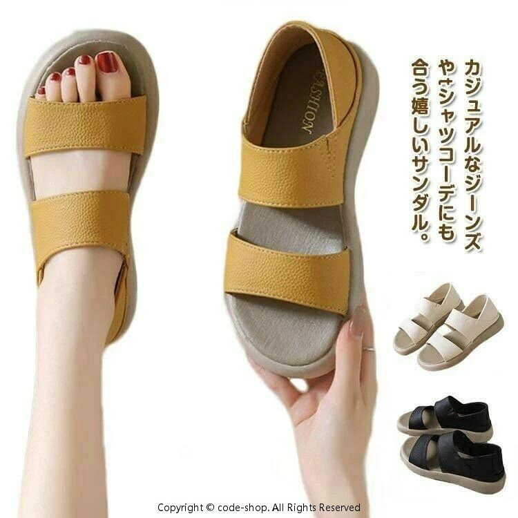 運動涼鞋 - 手を使わないで履ける 通勤 コンフォートサンダル 手を使わず履けるサンダル サンダル 軽量 レディース アンクルストラップ付き