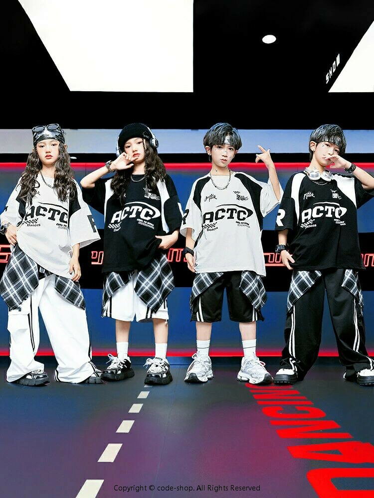 黒白 セットアップ キッズ ダンス 衣装 韓国風 上下セット 半袖 tシャツ トップス 長ズボン 半袖 男の子 女の子 個性派 セットアップ おしゃれ ステージ衣装 ヒップホップ イベント発表会 派手 ダンスウエア 学園祭 練習着 普段着 団体注文OK ファッション 110〜180cm