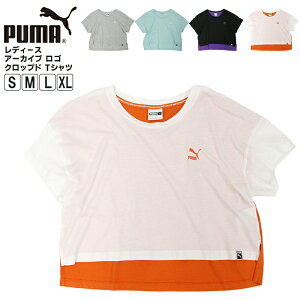 プーマ レディース トップス PUMA 573829 アーカイブ ロゴ クロップド Tシャツ | 半袖 スポーツ ブランド 上品 優雅 ゆったり ゆとり 大きいサイズ おしゃれ かわいい puma グレー ヨガ フィットネス ジム クラブ グリーン パープル ブラック ホワイト オレンジ 無地 白