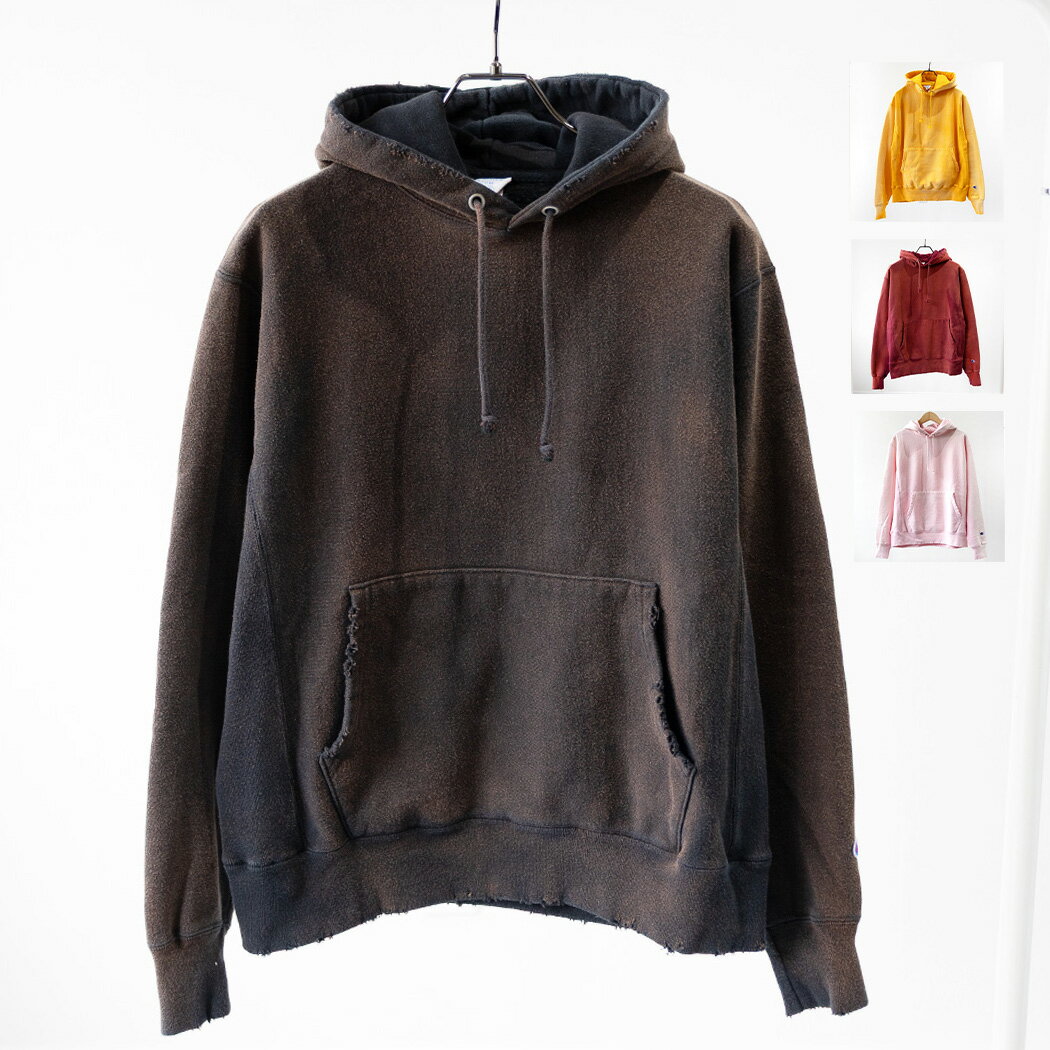海外限定 CHAMPION チャンピオン パーカー 裏起毛 フーディー リバースウィーブ トップス REVERSE WEAVE HOODIE ( 日本未発売 エイジング スウェット リメイク ヴィンテージ加工 USD加工 ダメージ加工 CPRWH )