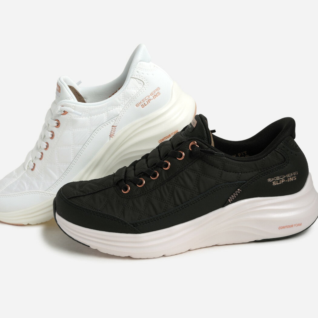 SKECHERS CONTOUR FOAM スケッチャーズ コンツアーフォーム スニーカー BLACK/ROSE GOLD WHITE/ROSE GOLD ( ブラック 黒 レディース スリップインズ ハンズフリー 履きやすい 脱ぎ履き簡単 150413 )