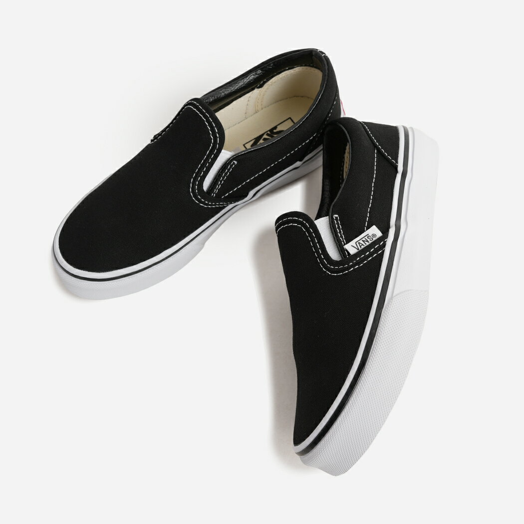 Rakuten - VANS CLASSIC SLIP-ON KIDS BLACK TRUE WHITE ヴァンズ キッズ クラシック スリッポン スニーカー ( バンズ 黒 子供 小学生 ジュニア VN000ZBU6BT )