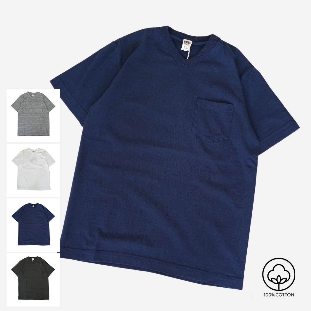 Rakuten - BARNS OUTFITTERS TSURI-AMI V NECK TEE 4COLOR バーンズ 丸筒 Vネック ポケット Tシャツ ( カットソー 半袖 アメカジ 日本製 トップス 胸ポケット 吊り編み 無地 メンズ BR-11001 )