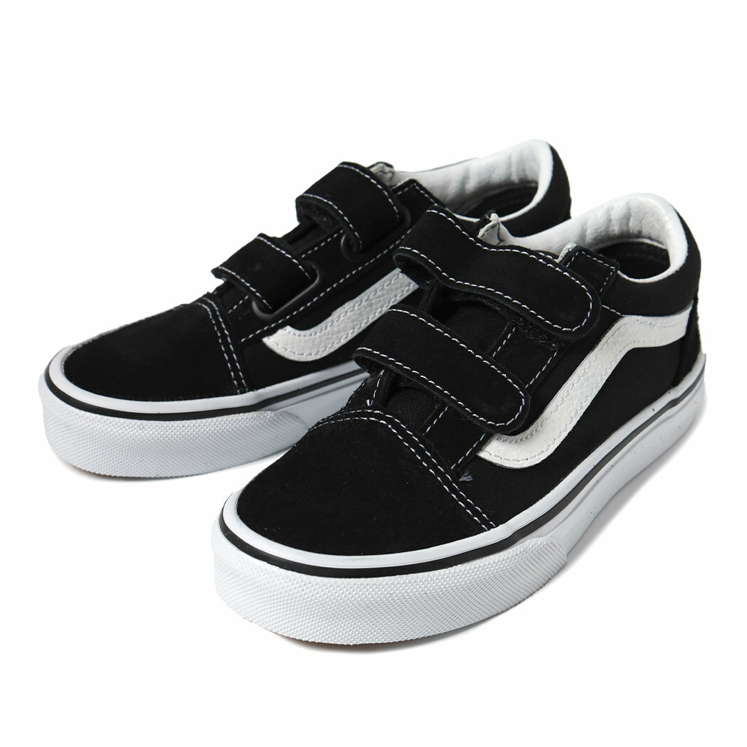 VANS バンズ キッズ オールドスクール スニーカー シューズ KIDS OLD SKOOL V BLACK WHITE ( ヴァンズ ベルクロ ベルト 黒 国内正規品 VN000VHE6BT )