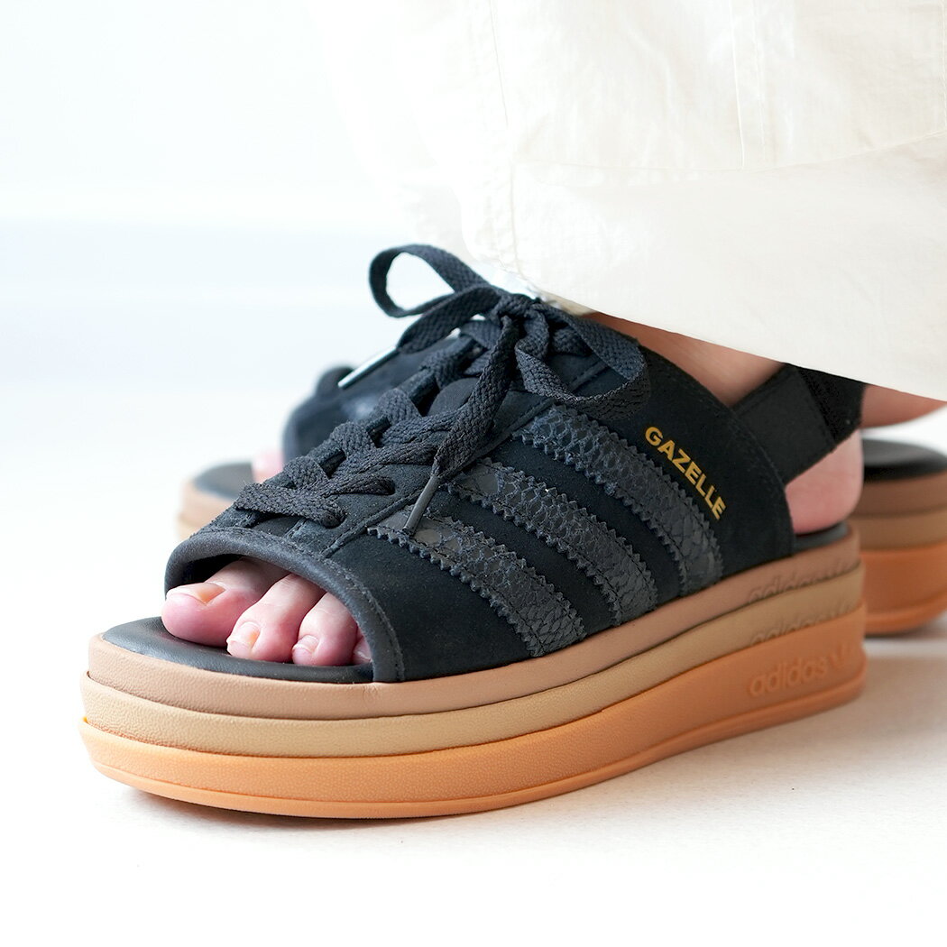 樂天商城 - adidas アディダス ガゼル ボールド 厚底 サンダル GAZELLE BOLD SANDALS CORE BLACK SUEDE ( かわいい 盛れる おしゃれ 黒 ブラック ストラップ スエード レディース ウィメンズ HQ4688 )