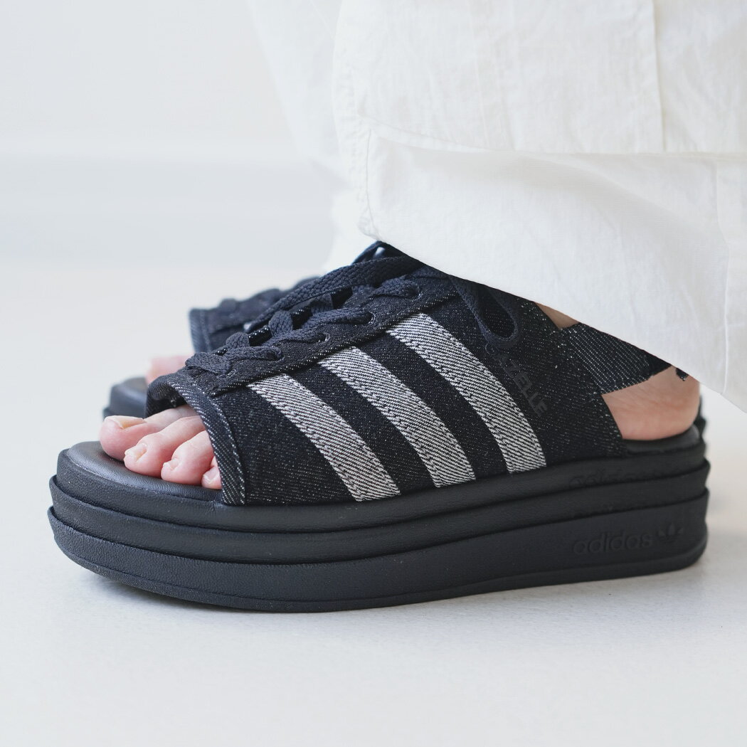 樂天商城 - adidas アディダス ガゼル ボールド 厚底 サンダル GAZELLE BOLD SANDALS CORE BLACK DENIM ( かわいい 盛れる おしゃれ ストラップ 黒 ブラック デニム ストラップ ベルト レディース ウィメンズ KI0007 )