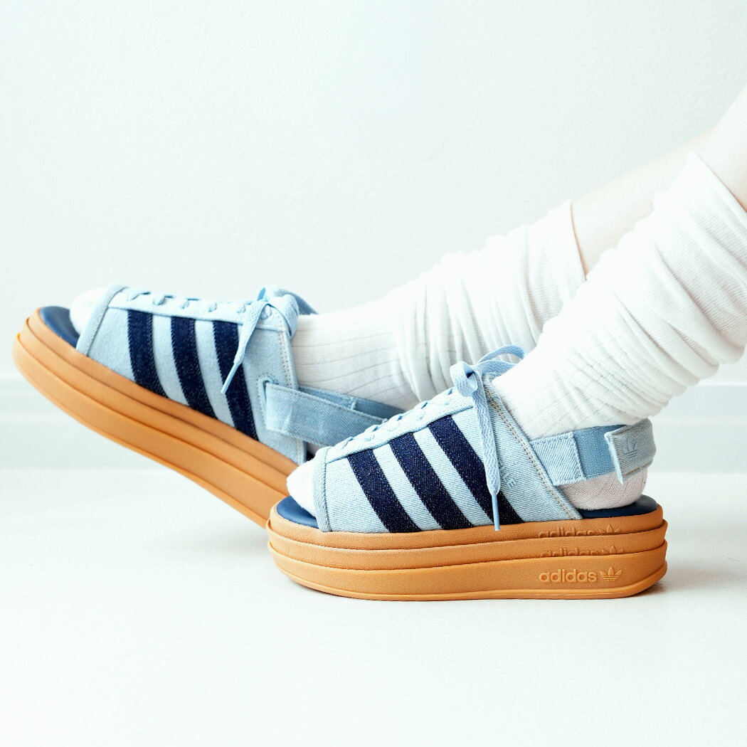 樂天商城 - adidas アディダス ガゼル ボールド 厚底 サンダル GAZELLE BOLD SANDALS WONDER BLUE DENIM ( かわいい 盛れる おしゃれ ブルー ストラップ 青 デニム レディース ウィメンズ KI0008 )