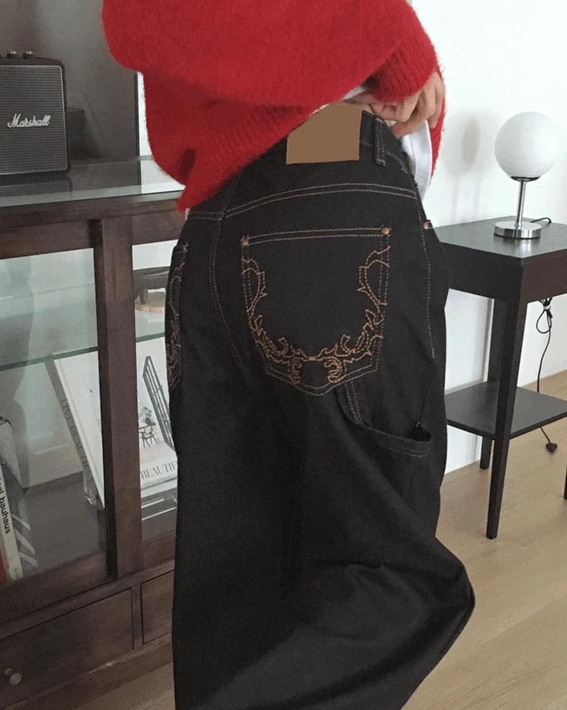 チャントツイスト刺繍カーペンターセルビッジデニムパンツ デニムパンツ レディース｜韓国 wonderwonder｜コーディブック