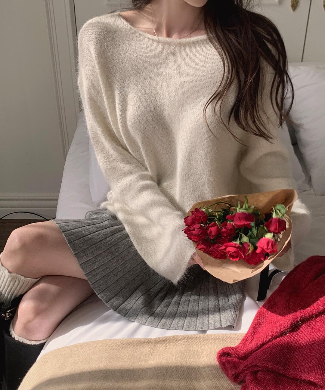 マイルベーシックウールボートネックルーズフィットワンショルダーニット ニット セーター レディース..