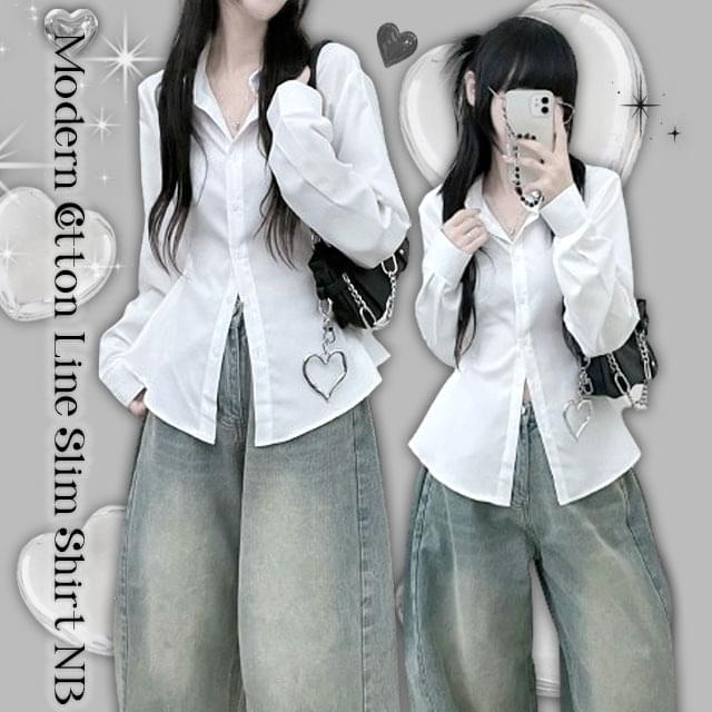 ＃長袖バージョンスナップボタンピンタックピンタック長袖シャツシャツ シャツ レディース｜韓国 ccomeng｜コーディブック