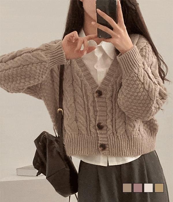 ツイストふくよかなVネックプレッツェルクロップニットカーディガン カーディガン / ベスト カーディガ..