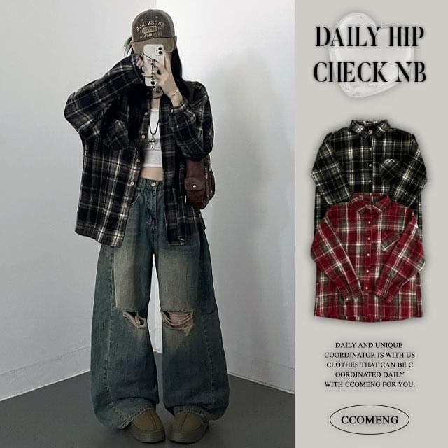 ルーミング起毛チェックルーズフィッ...