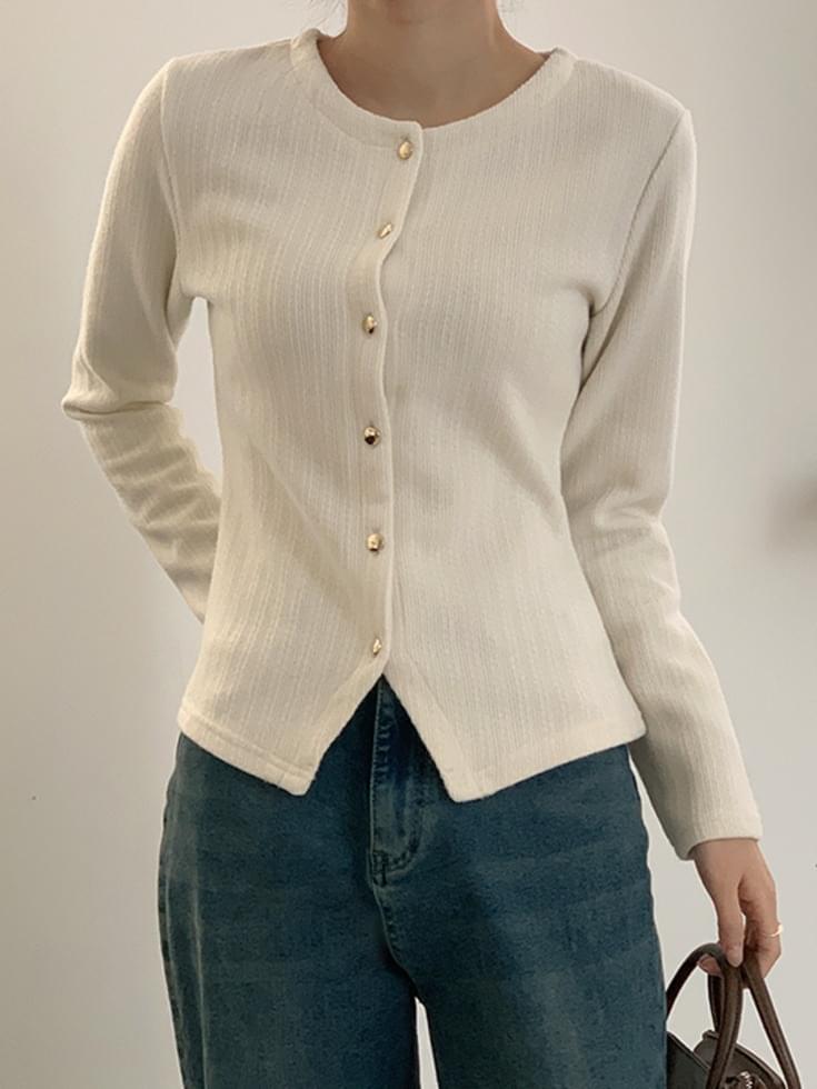 ラウンドネックスリット長袖カーディガン カーディガン / ベスト カーディガン レディース｜韓国 RIRINCO｜コーディブック