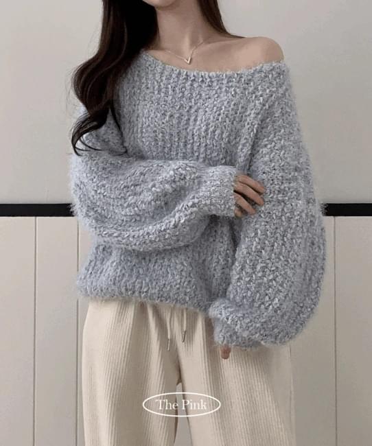 カーリールーズフィットボートネックアルパカニット ニット セーター レディース｜韓国 thepink｜コー..