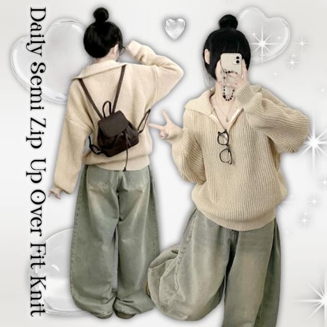 ヨーグルトジップアップジップジッパーハイネックドトムアバンピットボックスフィットハッチニット5col..