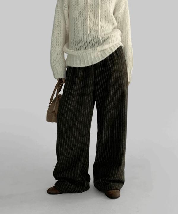 アモスストライプワイド起毛バンディングパンツ パンツ ワイドパンツ レディース｜韓国 MAENIQUE｜コーディブック